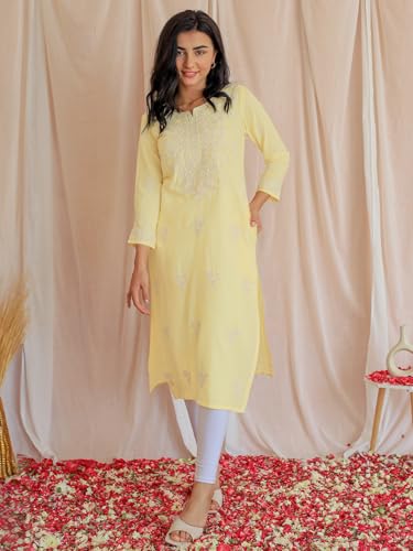 Image of Libas Womens Embroidered Viscose Straight Kurta for Women | Ethnic wear | Bridal Suit | Wedding Dress | Occasion wear