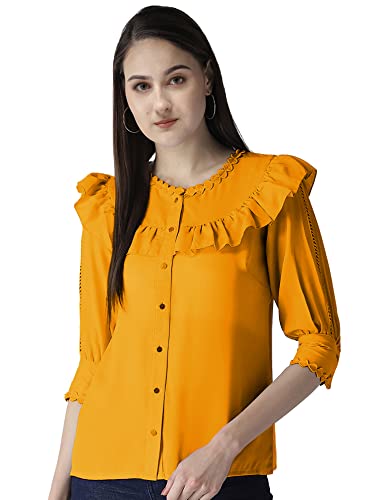 Image of Girls /Women Cuffed Sleeves Solid Shirt Style top-102