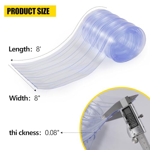 Commercial Freezer Curtain Replacement - 8 Inch x 8 Feet PVC Clear Vinyl Door Strip for Walk-in Coolers, Warehouse Doors, Pet House | Single Strip