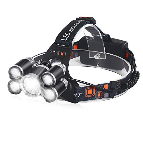 Headlamp, 12000 Lumens 5 LED Head Lamp USB Rechargeable Headlamp Flashlight 4 Modes IPX4 Waterproof Head Lamps，Best Head Lights Perfect for Running, Hiking, Camping,and Hunting Fishing
