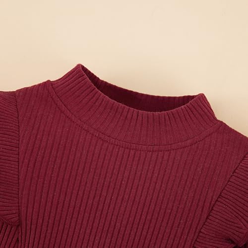 Image of Weixinbuy Toddler Girl Fall Winter Clothes Solid Long Sleeve Ribbed T-Shirt Knit Tops Plaid Button Mini Skirts Set Outfits