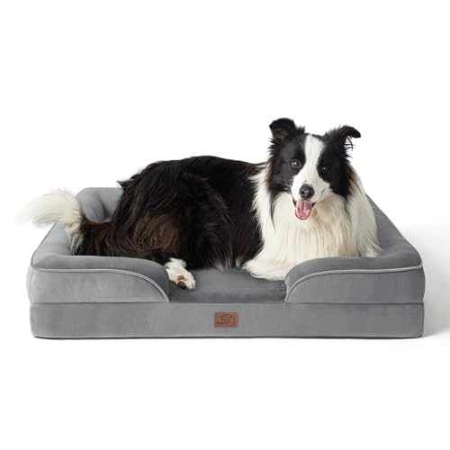 Bedsure Orthopedic Dog Bed for Large Dogs – Big Washable Dog Sofa Beds Large, Supportive Foam Pet Couch Bed with Removable Washable Cover, Waterproof Lining and Nonskid Bottom, Grey