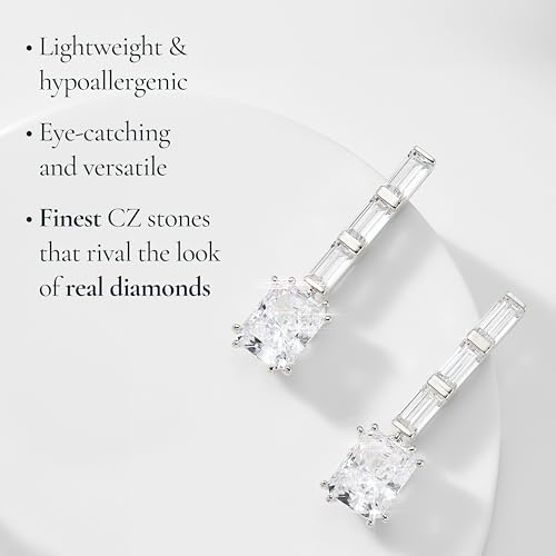 Nadri Drop Earrings For Women - Chateau Emerald Dangle Earrings for Women, Hypoallergenic Earrings For Women, Baguette and Emerald Cubic Zirconia Earrings4