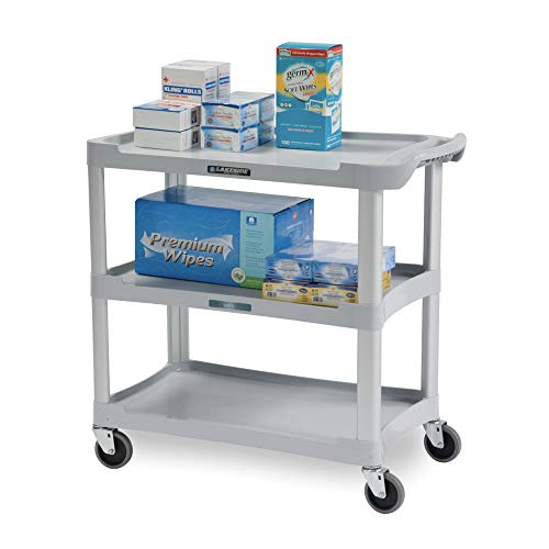 Lakeside Manufacturing 2501 Utility Cart, Plastic, 3 Shelves, 300 Lb. Capacity, Light Grey, 16 X 28.5-Inches #TOP1