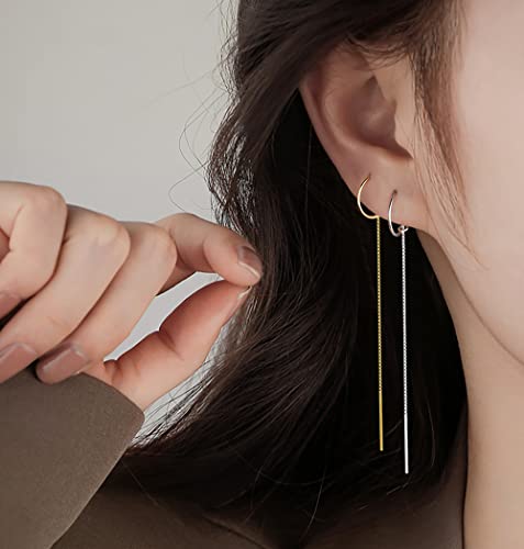Reffeer Solid 925 Sterling Silver Chain Dangle Earrings Tassel for Women Teens Long Dangle Earrings Minimalist Threader Earrings2