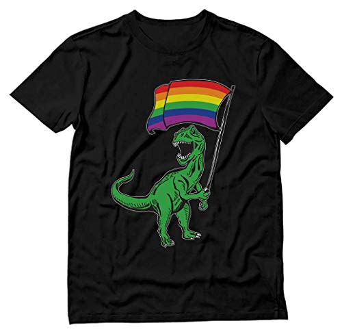 T-Rex Rawr Pride Parade Gay & Lesbian Rainbow Flag T-Shirt Large Black