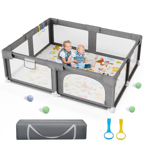 Image of Palopalo Extra Large Baby playpen, Play pens for Babies and Toddlers, 71x59 Inches Play Yard, Sturdy and Kids Friendly Materials,Non-Toxic,See-Through,Ideal for a Safe Playdate. (Grey)…