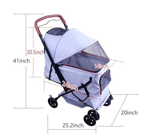 Image of Pet Stroller (4 Wheels for Cats and Dogs) with Reversible Handle for Small and Medium Pets up to 33 lbs.Silver