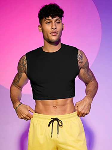 SOLY HUX Men's Solid Sleeveless Round Neck Casual Summer Crop Tank Top Shirts4