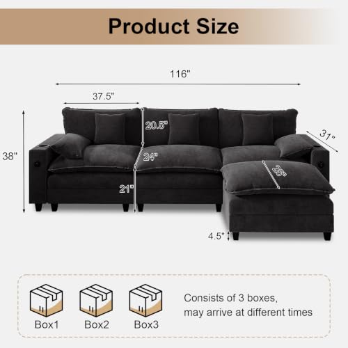 Image of KCGKCG Modular Sectional Couch, L Shaped Couches for Living Room,Black