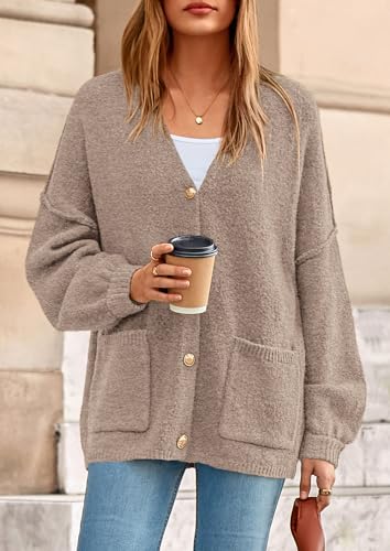 PRETTYGARDEN Fall Chunky Cardigan Sweaters for Women 2025 Button Lantern Sleeve Knit Oversized Sweater Coats with Pockets3