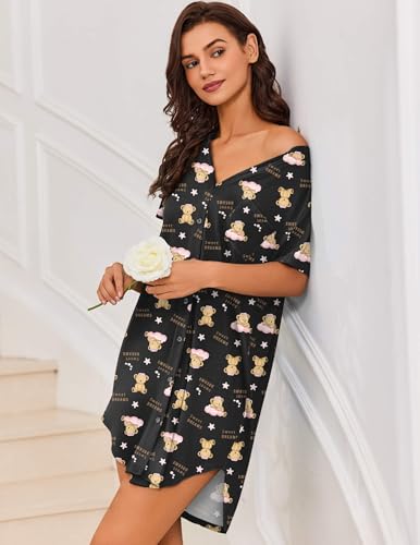 Image of Ekouaer Women V Neck Button Down Nightgown