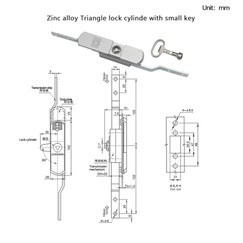 Serrure à tige de traction boîtier électrique triangle zinc 1pc - 3