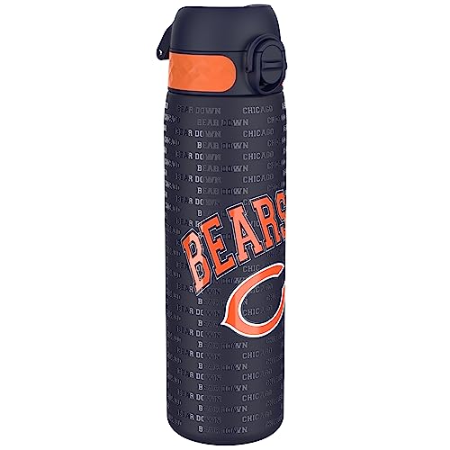 Ion8 NFL Chicago Bears Lightweight Steel Water Bottle, 600 ml/20 oz, Non-Insulated, Leak Proof, Easy to Open, Secure Lock