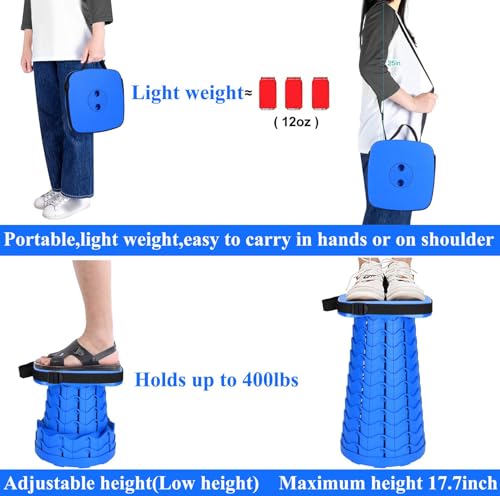 Image of Fishboy Upgraded Collapsible Stool, 400lbs Max Weight, Lightweight But Sturdy, Portable Retractable Folding Telescoping Foldable Camping Stool for Adults Outdoor Fishing Hiking BBQ