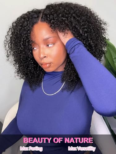 Image of ISEE Kinky Curly Lace Front Wig Human Hair Wear Go Glueless Wig 16 Inch