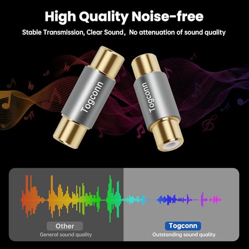 Togconn RCA Adapter - RCA Female to Female Gold Plated Dual Coupler for Audio Video Extension