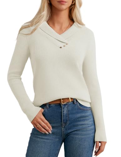 Image of GRACE KARIN Women Fall Long Sleeve V Neck Collar Knit Pullover Sweaters