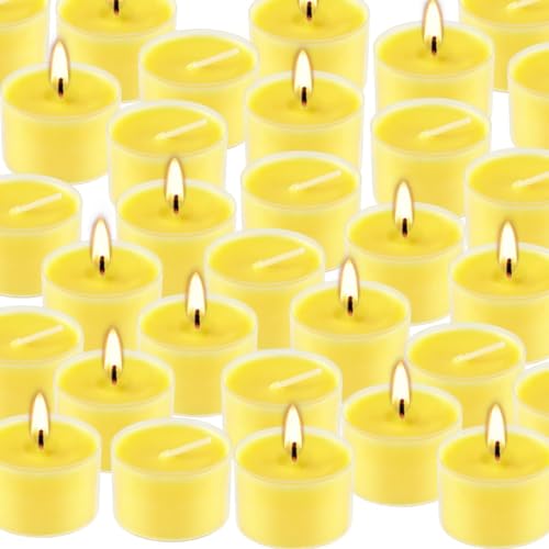 Image of 100 Pack Clear Tea Lights Candles Bulk, Summer Citronella Candle Outdoor and Indoor, for Birthday Emergency Home Garden(8 Hour, Yellow)