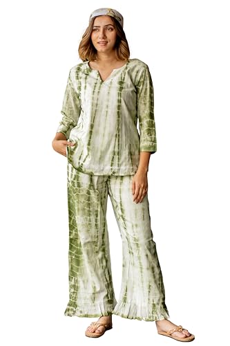 Image of MIRCHI FASHION Pure Cotton Cord Set | Shibori Printed Short Kurti with Palazzo Pant | Ethnic Co-ord Set for Women | Summer Office Wear