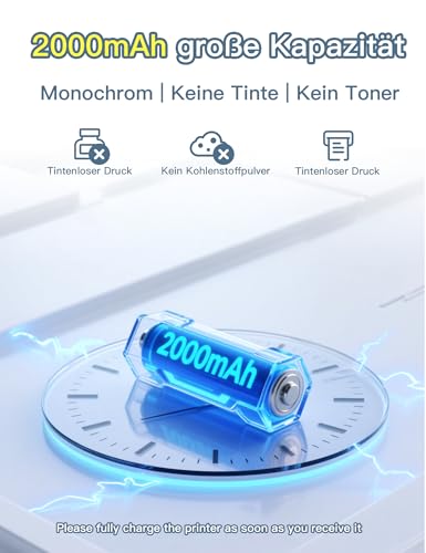 Etikettendrucker mit Wasserdichte Etiketten Selbstklebend(12mm*40mm), Bluetooth Beschriftungsgerät Tragbarer Etikettiergerät 2000 mAh Label Printer Kompatibel mit iOS und Android für Home-School-Büro