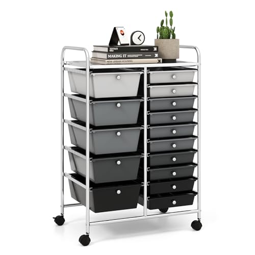 Image of LDAILY 15 Drawer Rolling Storage Cart, Rolling Cart with Drawers for Classroom, Art Supply Craft Organizer on Wheel with Metal Frame & Handles for Home Office School