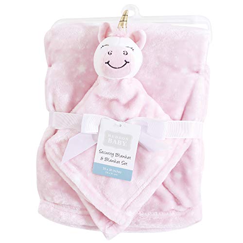 Image of Hudson Baby Unisex Baby Plush Blanket with Security Blanket, Pink Unicorn, One Size