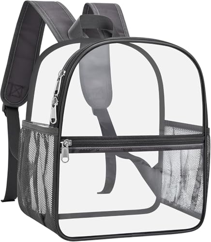 Image of Busiuw Clear Backpack for Stadium Events 12x12x6 Mini Small Sports Fan Backpacks with Front Pocket for Concert Sport Events Work Travel(Charcoal Gray)