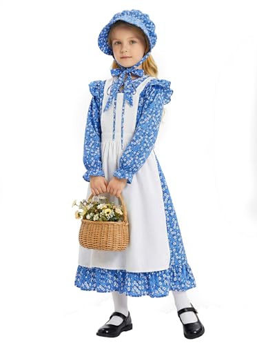 Vestido colonial para niña estilo pionera azul