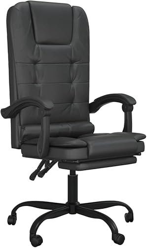 vidaXL Silla de oficina reclinable de masaje ajustable moderna Elegante piel sintética negra Marco de metal y madera contrachapada Cómodo relleno