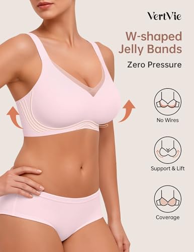 Image of Vertvie Wireless Bras Women Seamless Jelly Supportive Mesh Crossover Bra No Underwire Push Up Full Coverage T-Shirt Bralette