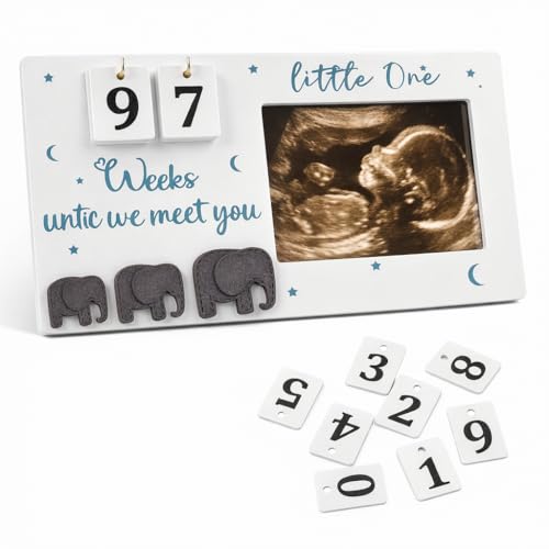 Baby First Scan Photo Frames Pregnancy Announcement Shower Decor Gifts Pregnancy Countdown Weeks Wooden Ultrasound Baby Sonogram Picture Frame Weeks Calendar Baby Scan Frame for Mum to Be Gifts