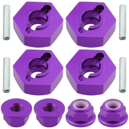 Hobbypark 12mm Aluminum Wheel Hex Drive Hub Adapters (4P) & M4 Locknuts (4P) for Redcat Racing ExceedRC HSP Himoto RC Hobby Car Accessories Purple