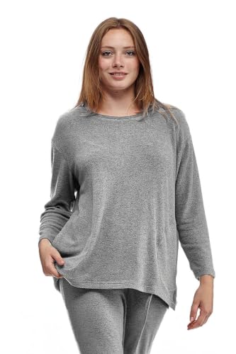Image of LA CERA Women's Brushed Knit Sweater Top, Long Sleeves, Side Pockets, Round Neck, 80% Rayon, 15% Polyester, 5% Spandex
