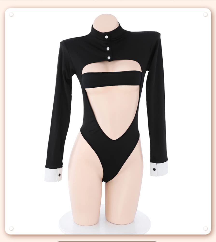 SINROYEE Damska seksowna bielizna cosplay japońskie anime strój pokojówki Halloween koronkowa bielizna babydoll zestaw seksowna francuska pokojówka, Czarny, rozmiar uniwersalny
