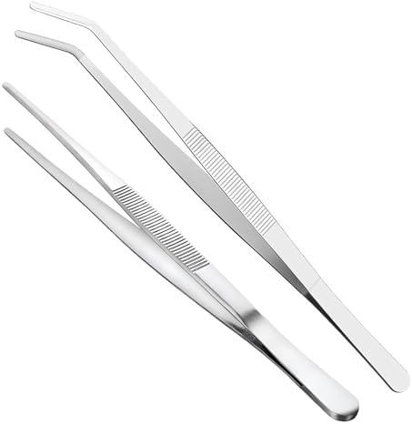 2PCS Kitchen Tweezers Tongs, Precision Serrated Tips Tongs for BBQ