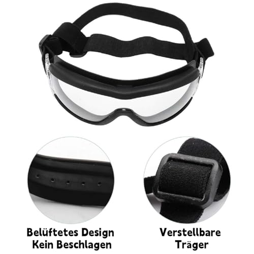 Esshogo Hundebrille Sonnenbrille, Große Hunde Hundeschutzbrille, UV-Schutzbrille, Einstellbar Hunde Sonnenbrille, Hundebrille für mittelgroße und kleine, Motorradbrille transparente Einstellbar