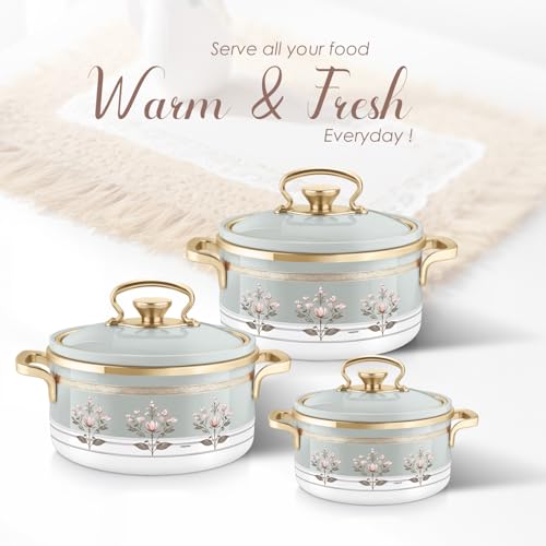 Image of Nayasa Rachel Casserole- Small Set of 3, 500, 1000, 1500 ML | BPA Free | Food Grade | Easy to Carry | Easy to Store | Hot Pot for Kitchen | Roti Box | Teal