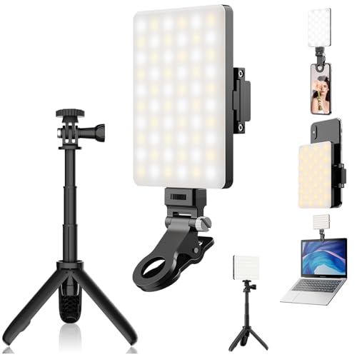 HONGDAK LED Selfie Light, 60 LED 2500mAh Rechargeable Phone Fill Light with 3 Modes, 10-Level Brightness, Portable Light with Extendable Selfie Stick for Video Conference, TikTok, Live Stream