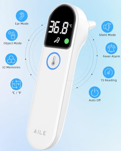 Aile Digital Ear Thermometer For Baby-Adults-Newborn-Kids, Approved Uk Accurate Fast Readings, 32 Memory Recall, 3-Color Fever Alert Thermometer For Home Use - 2