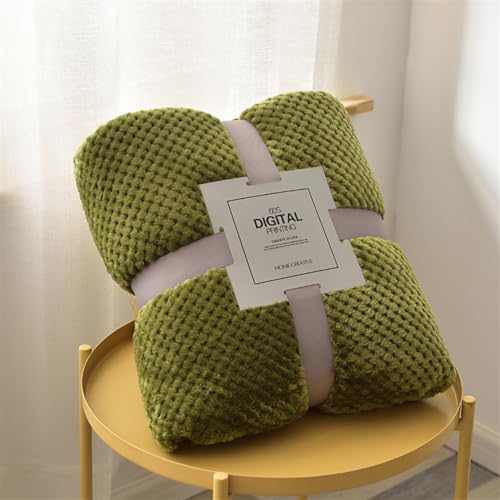 UEAUY Fleece Throw Blankets, Thickened Solid Color Warm Comfy Sofa Blankets, Lightweight Luxury Decorative Blankets for Couch Sofa Bed Office Green 28