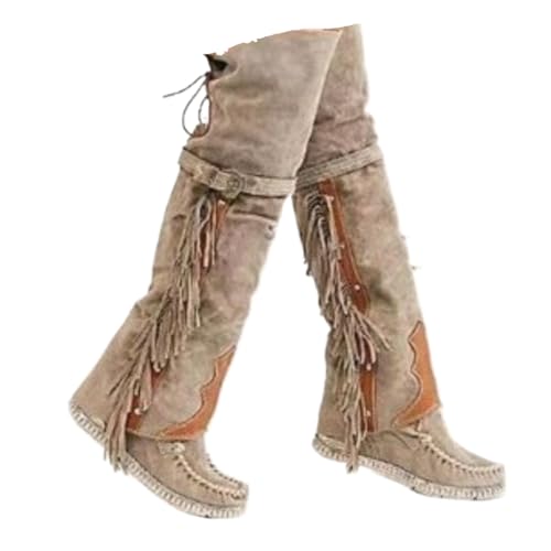 Over the Knee Fringe Cowboy Boots for Women Long Pointy Toe Elegant Plus Size Rave Fashion Trendy Y2K Cute Kawaii Goth Emo Grunge Comfy Casual Walking Shoes Parties