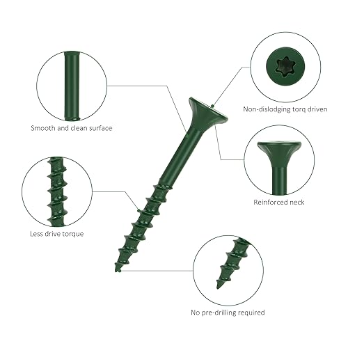 Image of WELLOCKS #8 x 2 in Green Deck Screws, 1.2 lbs with T25 Bit | Green Epoxy Coated Screws with T25 Bit for Outdoor Fences, Decks, Trim, and Treated Lumber.