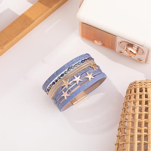 Lynnaneo LU-DENIM Boho Leather Wrap Bracelets Stackable Cuff Bangle Bracelets Trendy Cute Charm Crystal Beads Jewelry Gifts For Women thumb #5
