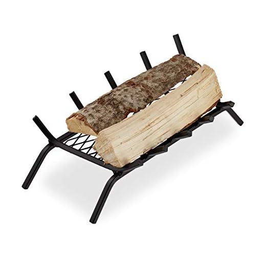 Relaxdays Parrilla para Chimenea, Rectangular, Acero, Resistente, Cesta con pies, 16x58x28 cm, Negro