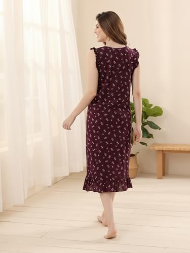Image of CLOUD SOFT Women's Viscose Blend Comfort Short Nighty with Side Pockets | Soft Printed Short Night Dress for Everyday Wear | Easy to Wear (CS5001)