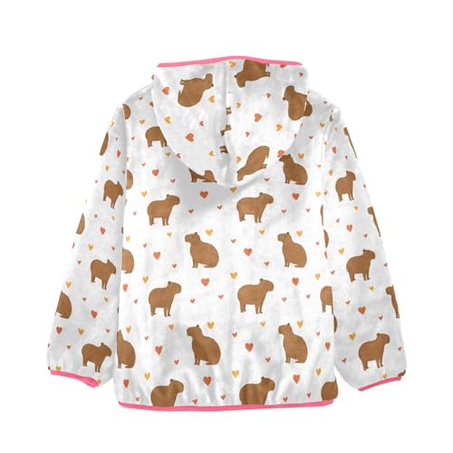 Cartoon Capybara Toddler Fleece Jacket Baby Girls Hooded Zipper Long Sleeve Thick Warm Outerwear 3-10 Years2
