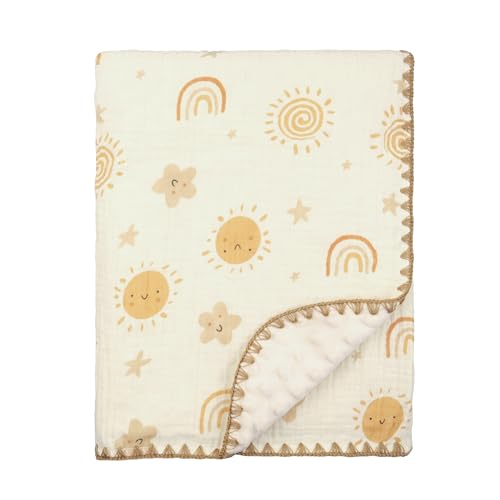 Image of Baby Blanket 40x40 Inches,Muslin Cotton and Minky Dotted Double Layer Soft Receiving Blanket for Newborn Toddler,Boho Sky