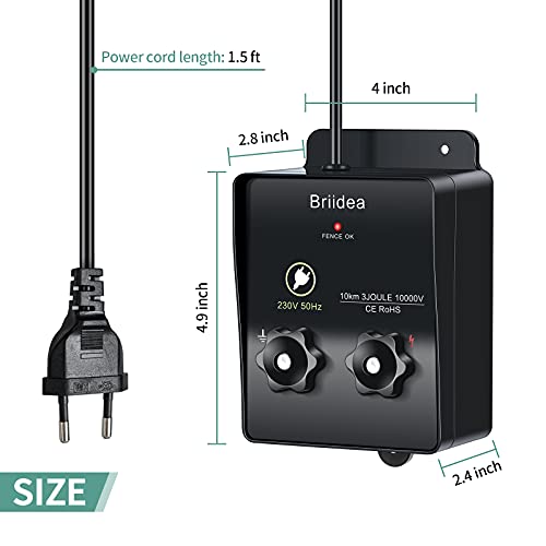230V Weidezaungerät, Briidea 6.2 Meilen Elektrozaungerät für Hundezaun, Viehzaun, Eichhörnchen, verwendet für Gärten, Hühnerställe, Einfache Installation, 3 Joule