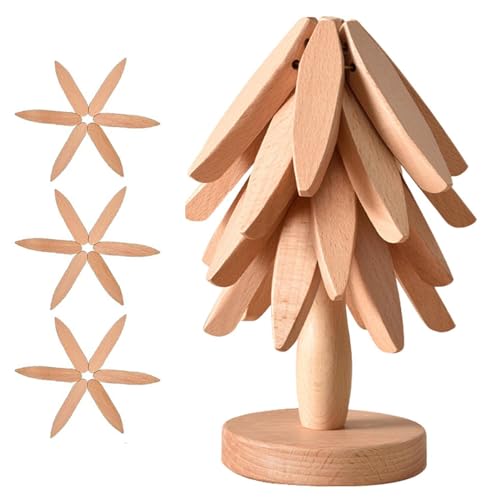 sous Plat en Bois, Dessous de Plat, Plat Pliable en Forme d'arbre, Dessous de Plat pour Plats Chauds, Protection Casseroles et Protège-poêle (Bois -3)
